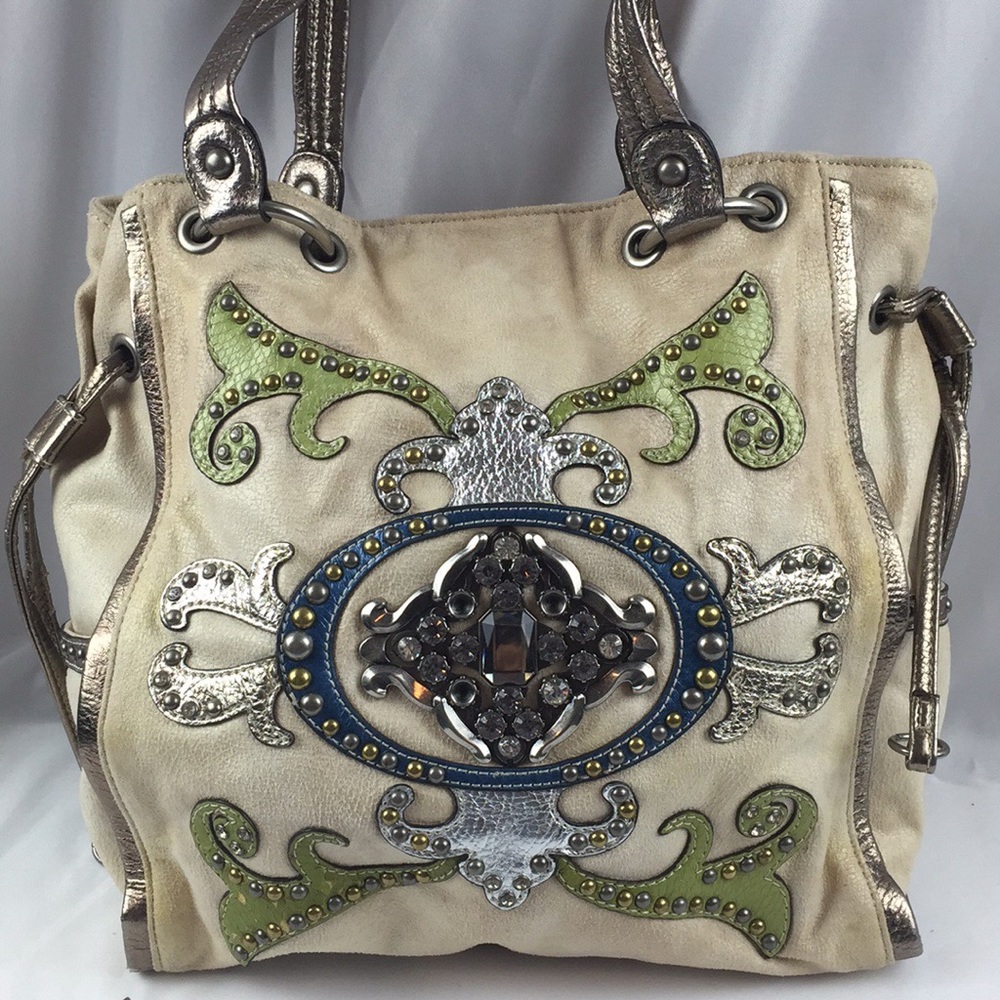 Kathy van zeeland metallic and cream bling bag